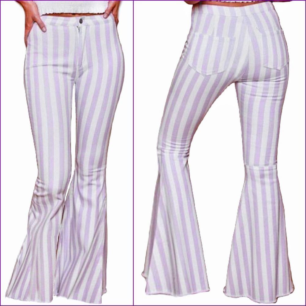 Lavender Striped Bell Bottom Jeans- sku: 9156